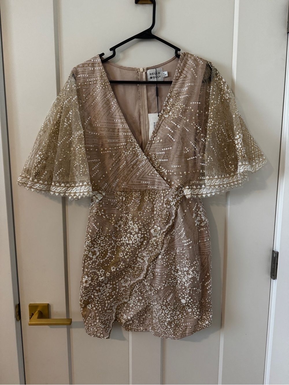 Hello Molly  Champagne Sequin Wrap Mini Dress size m 6